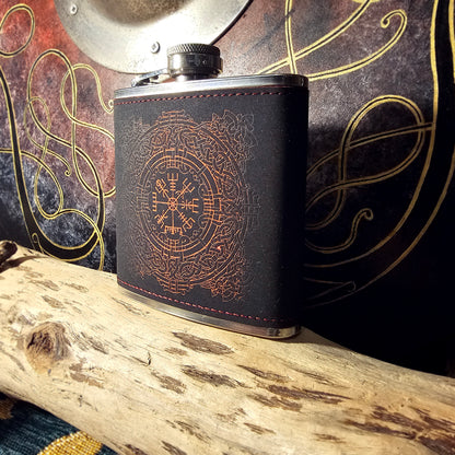 Hip Flask PU Leather - Vegvisir - Red