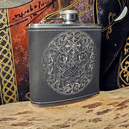 Hip Flask PU Leather - Dragon - White