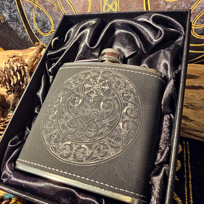 Hip Flask PU Leather - Dragon - White