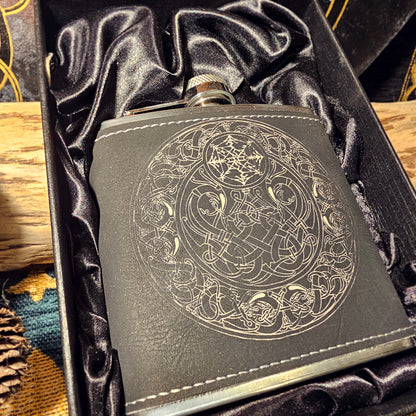 Hip Flask PU Leather - Dragon - White