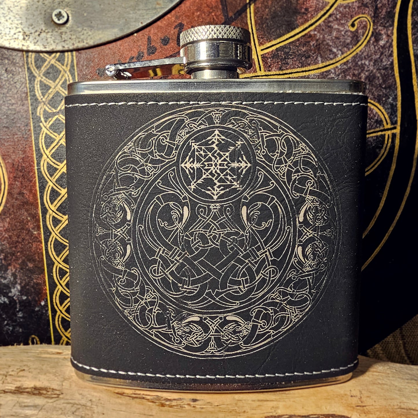 Hip Flask PU Leather - Dragon - White