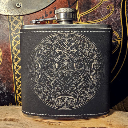 Hip Flask PU Leather - Dragon - White