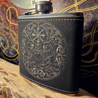 Hip Flask PU Leather - Dragon - White