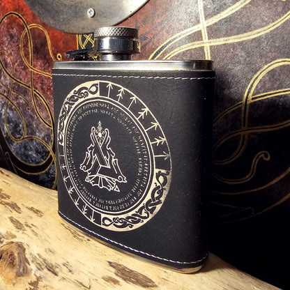 Hip Flask PU Leather - Valknut - White