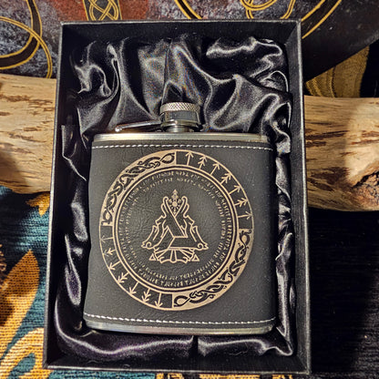 Hip Flask PU Leather - Valknut - White