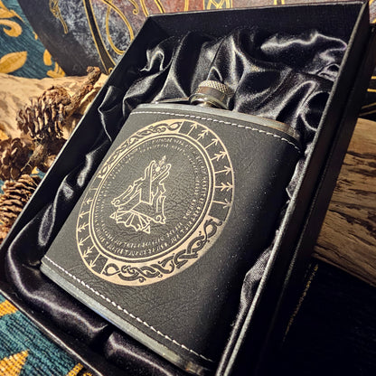 Hip Flask PU Leather - Valknut - White