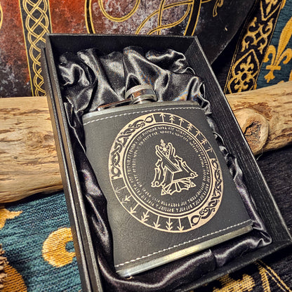 Hip Flask PU Leather - Valknut - White