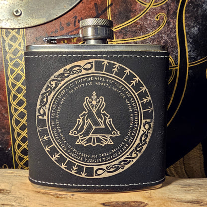 Hip Flask PU Leather - Valknut - White