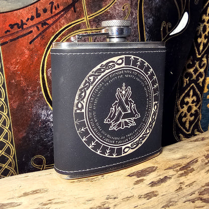 Hip Flask PU Leather - Valknut - White