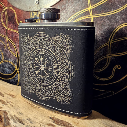 Hip Flask PU Leather - Vegvisir - White