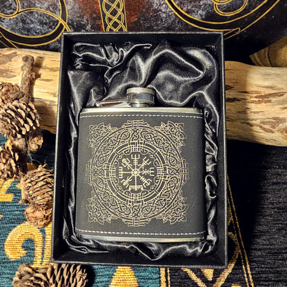 Hip Flask PU Leather - Vegvisir - White