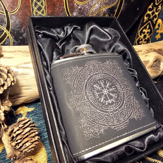 Hip Flask PU Leather - Vegvisir - White
