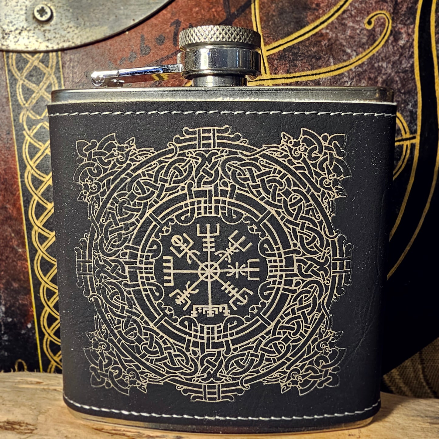 Hip Flask PU Leather - Vegvisir - White