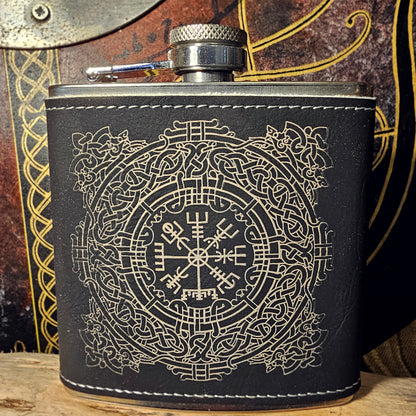 Hip Flask PU Leather - Vegvisir - White