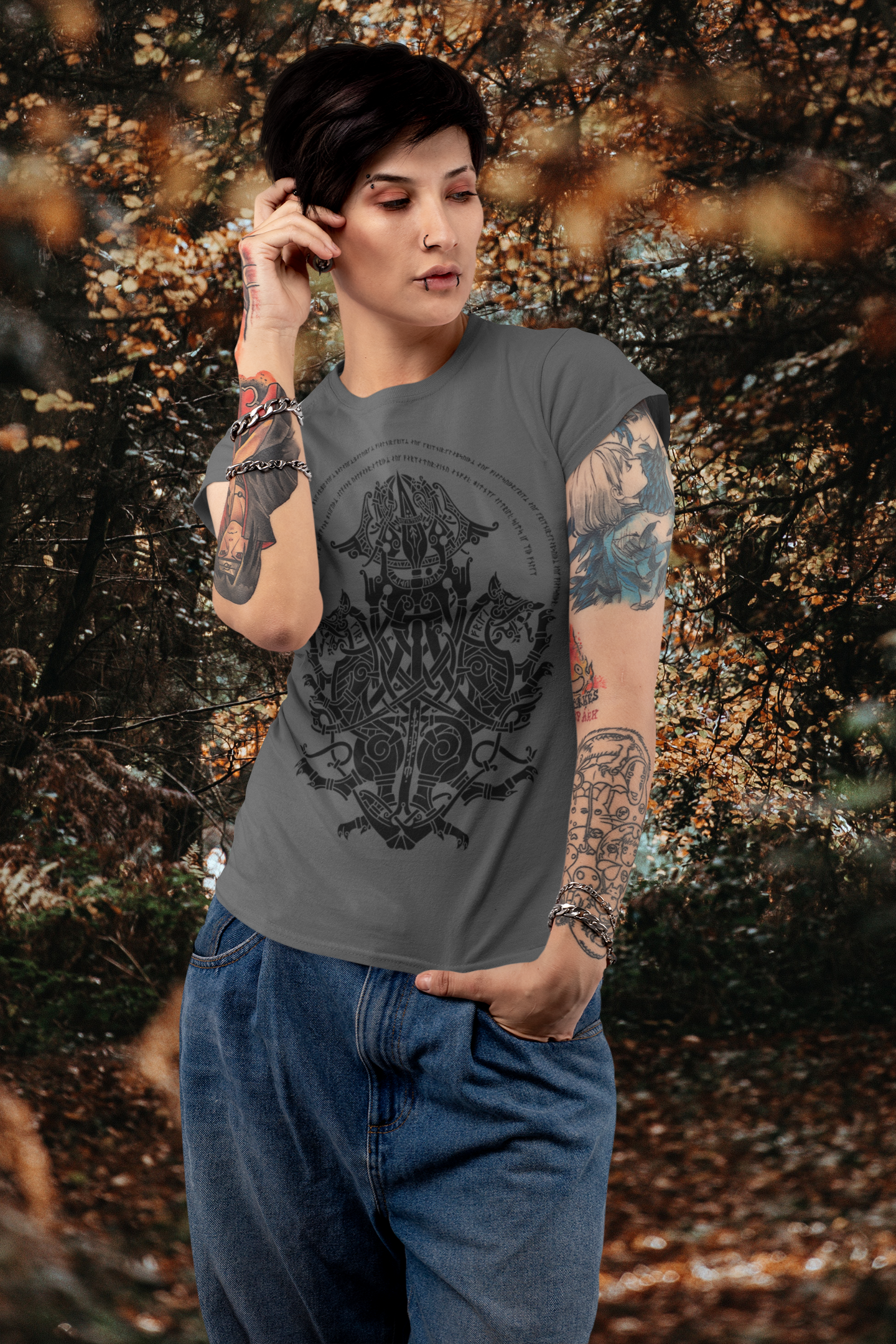 ODIN GREY & BLACK TEE