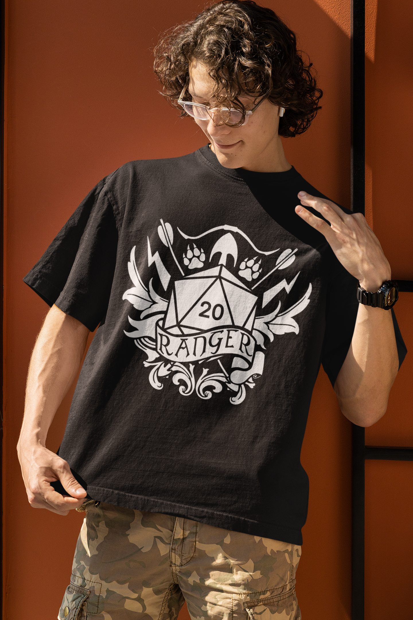 Dungeons and Dragons Ranger Class T-Shirt | Black & White D20 Dice Design | Perfect Gift for RPG Gamers