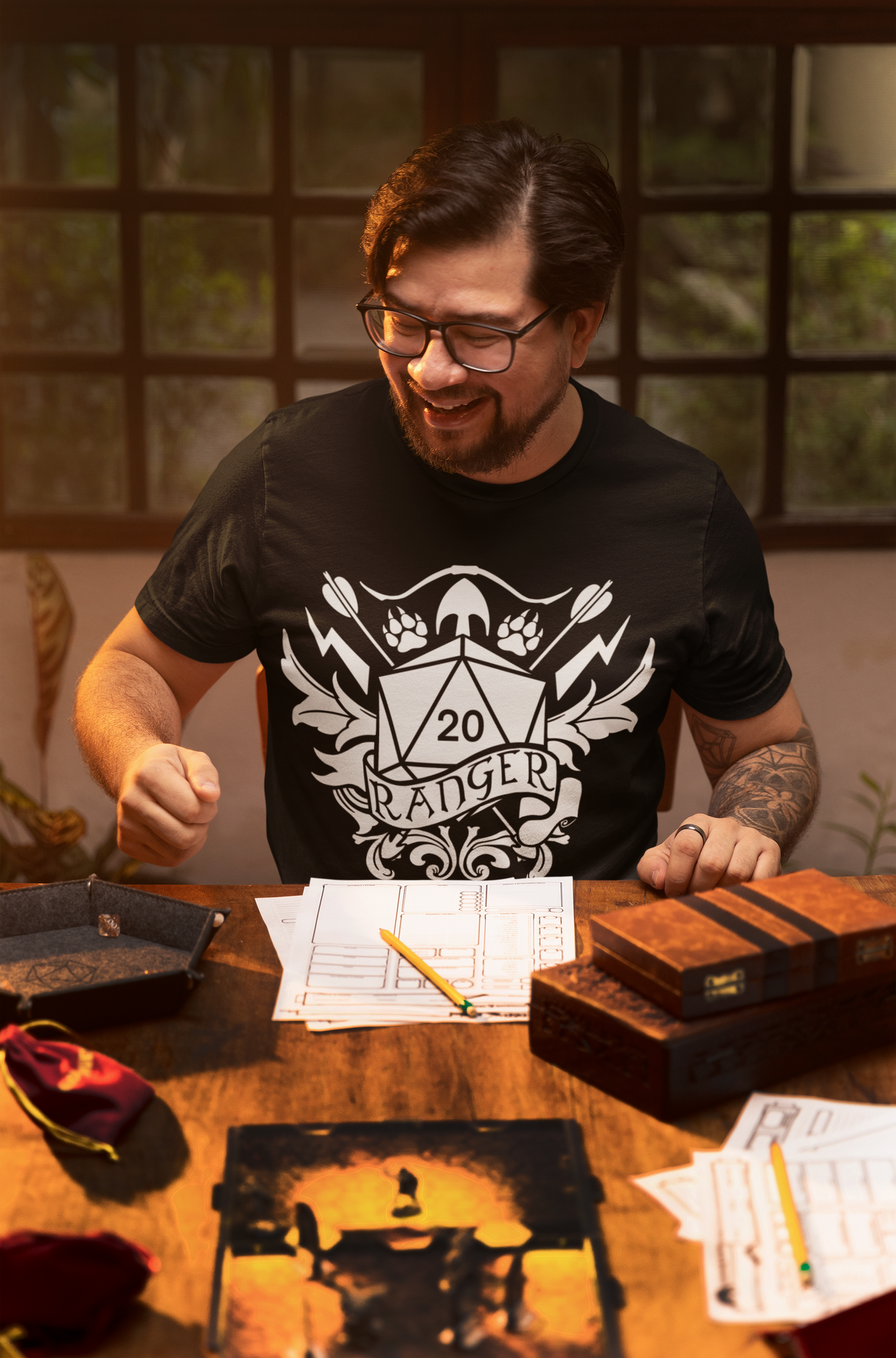 Dungeons and Dragons Ranger Class T-Shirt | Black & White D20 Dice Design | Perfect Gift for RPG Gamers