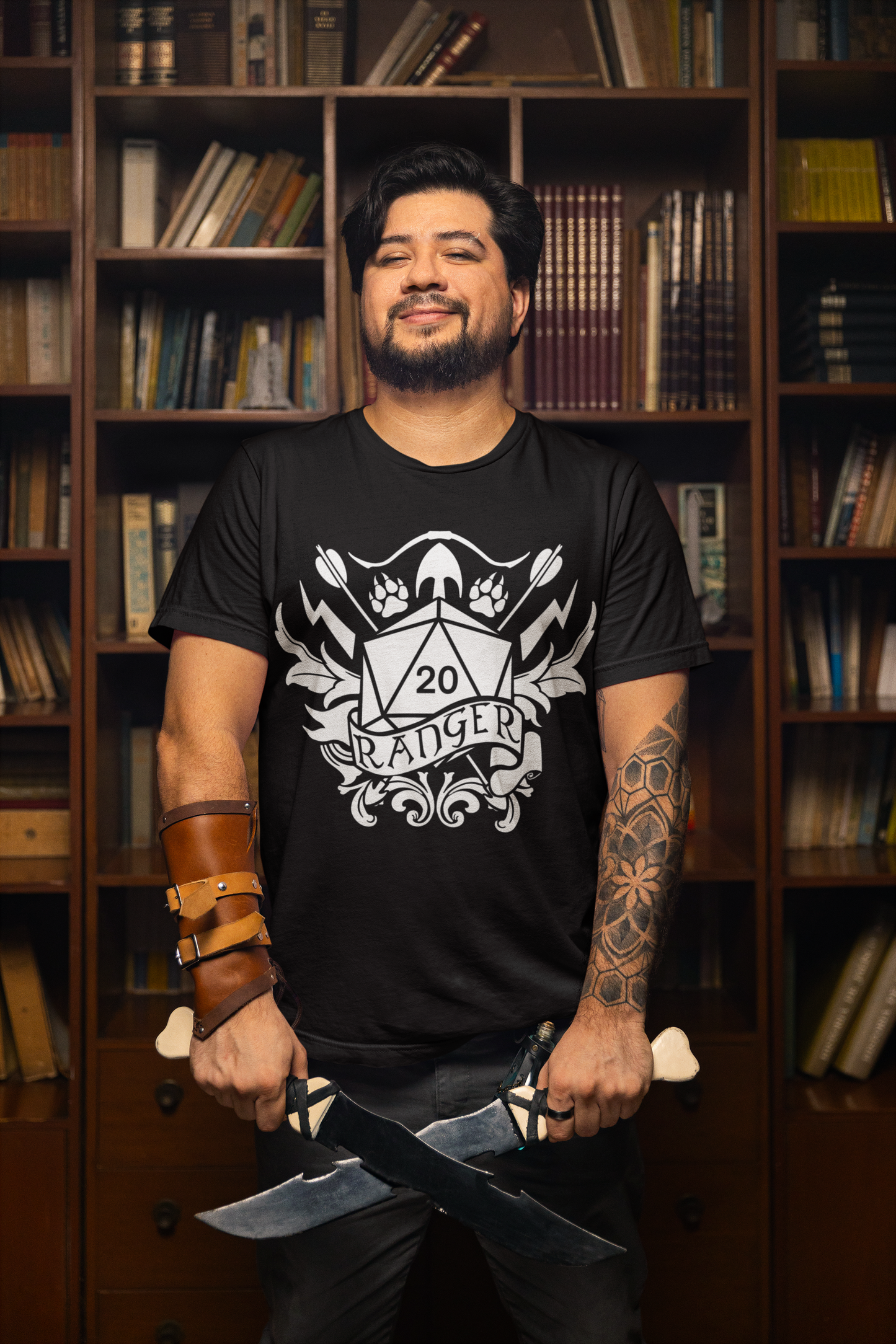 Dungeons and Dragons Ranger Class T-Shirt | Black & White D20 Dice Design | Perfect Gift for RPG Gamers