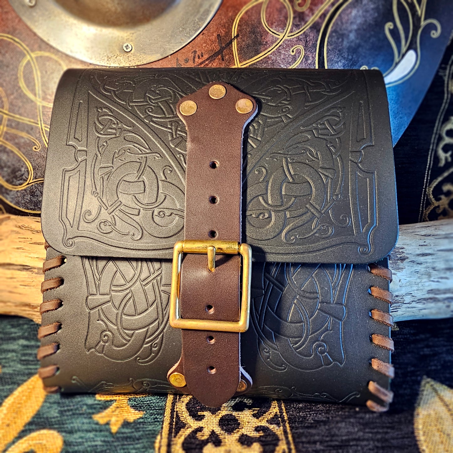 Leather Satchel - Green and Brown
