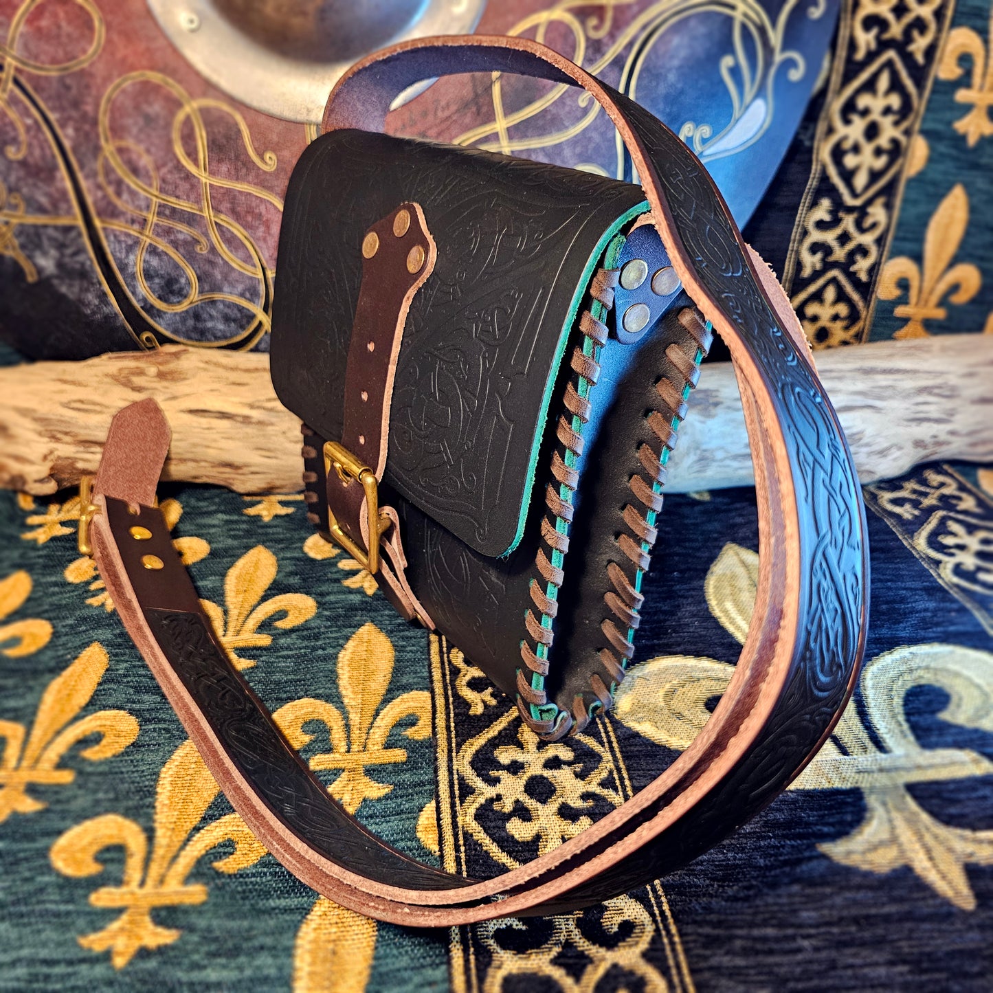 Leather Satchel - Green and Brown