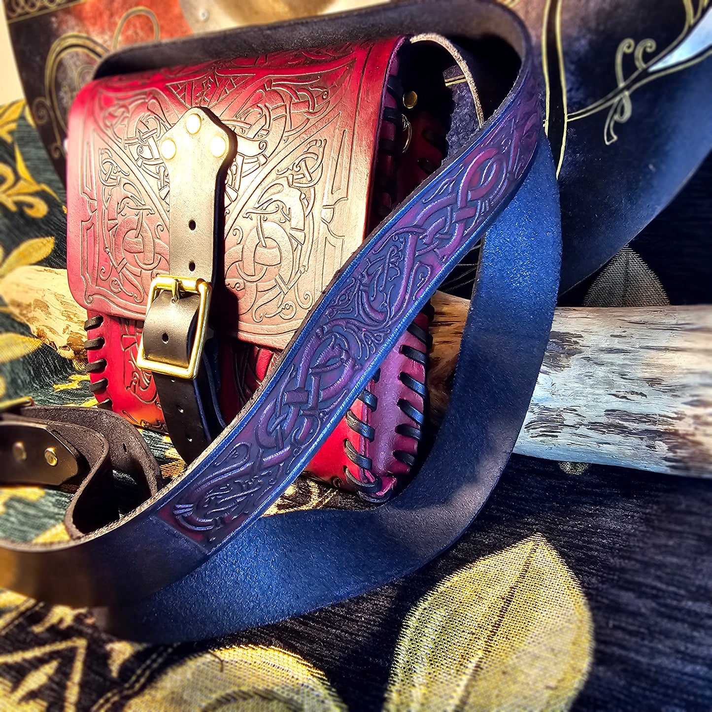 Leather Satchel - Red and Black