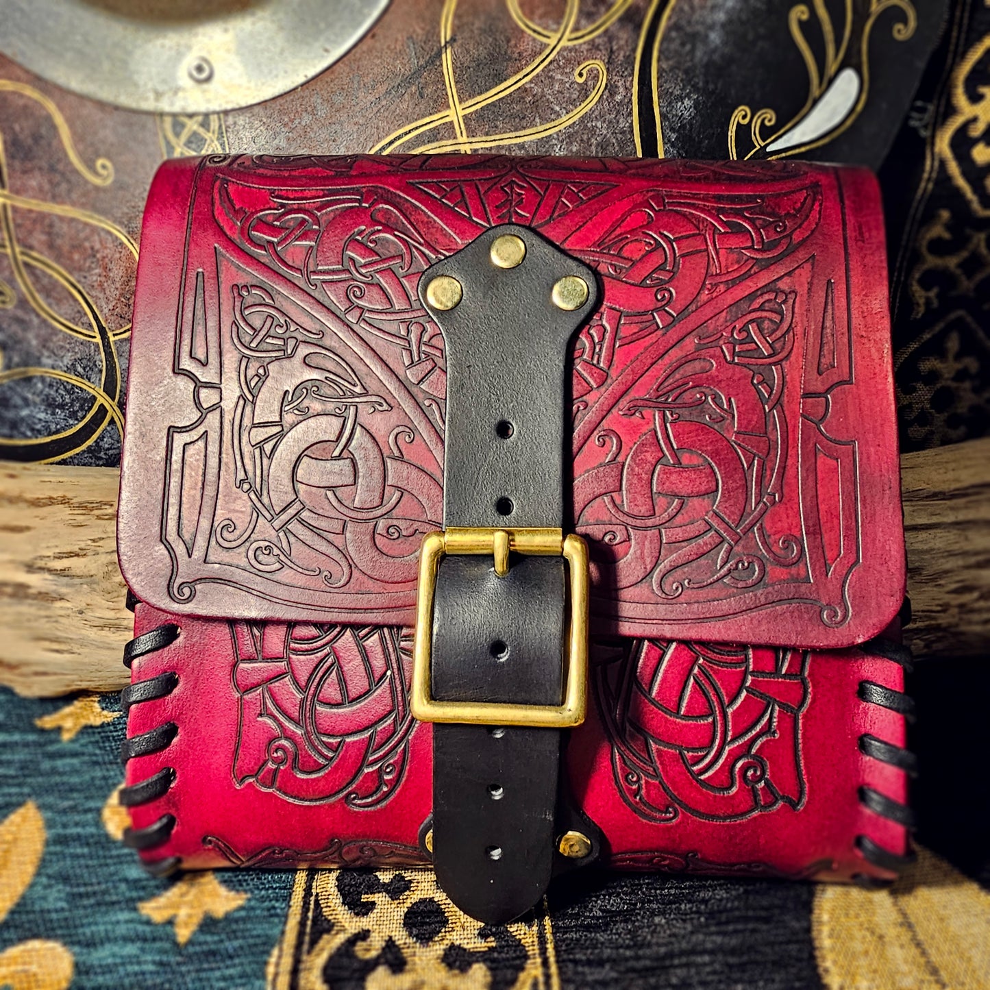 Leather Satchel - Red and Black