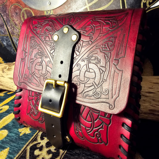 Leather Satchel - Red and Black