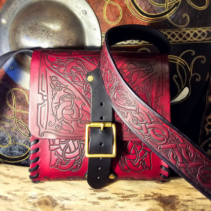 Leather Satchel - Red and Black