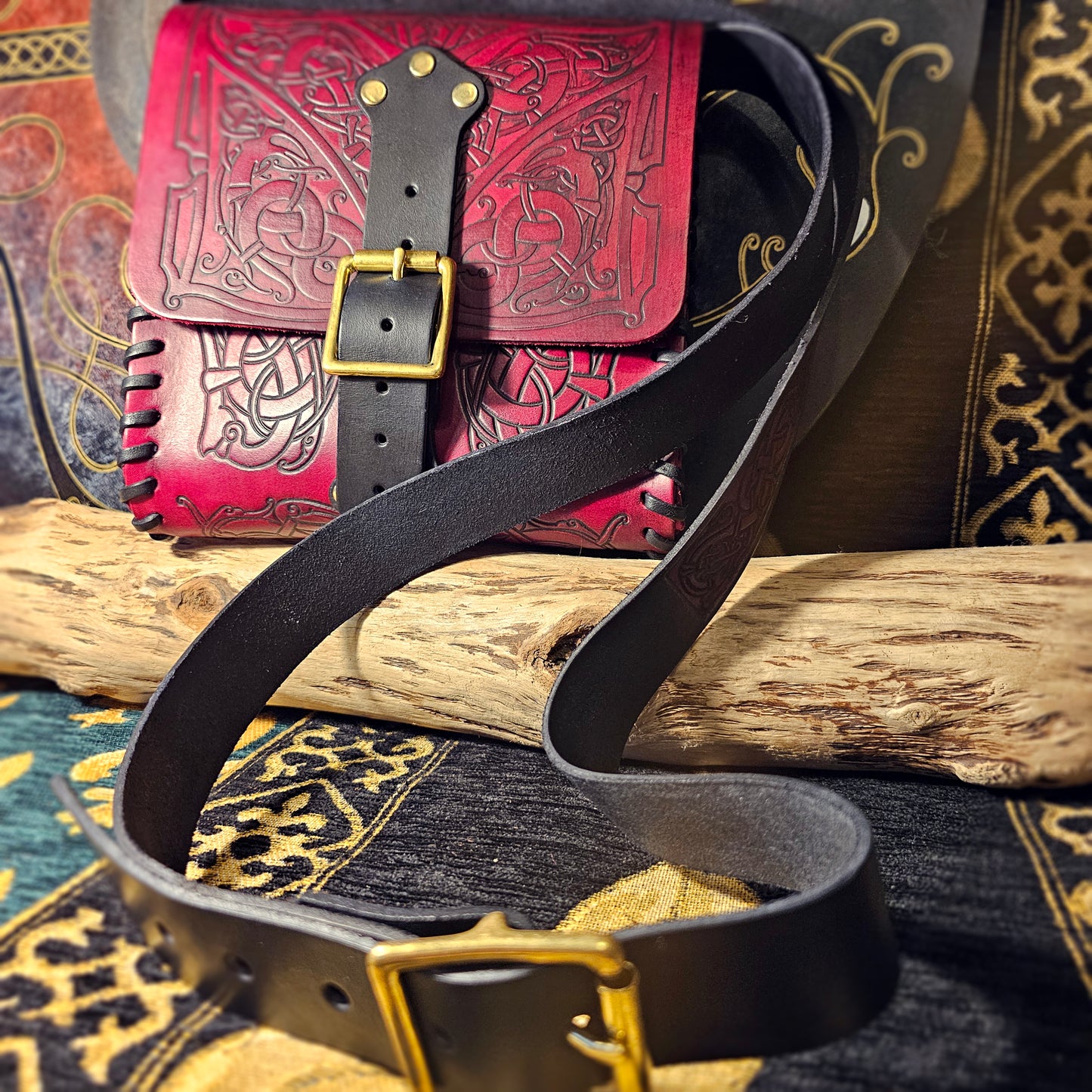 Leather Satchel - Red and Black