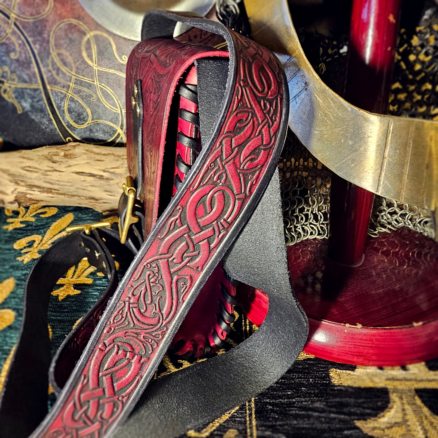 Leather Satchel - Red and Black