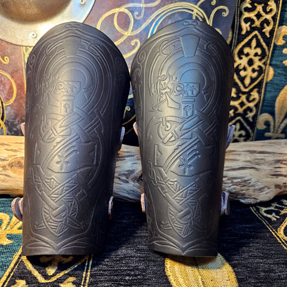 Green Leather Buckled Vambraces - Jormungandr