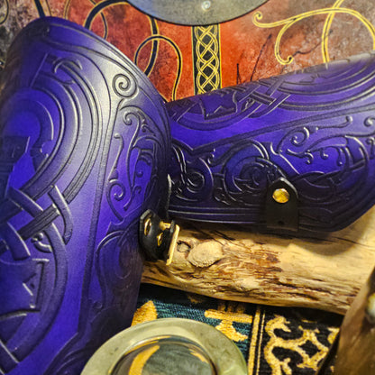 Purple Leather Buckled Vambraces - Jormungandr