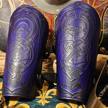 Purple Leather Buckled Vambraces - Jormungandr