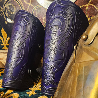 Purple Leather Buckled Vambraces - Jormungandr