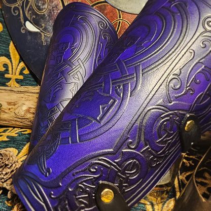 Purple Leather Buckled Vambraces - Jormungandr