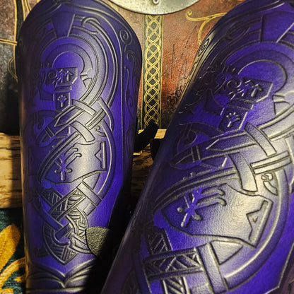 Purple Leather Buckled Vambraces - Jormungandr