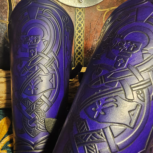 Purple Leather Buckled Vambraces - Jormungandr