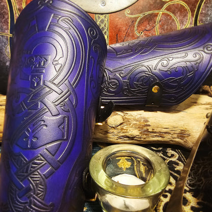 Purple Leather Buckled Vambraces - Jormungandr