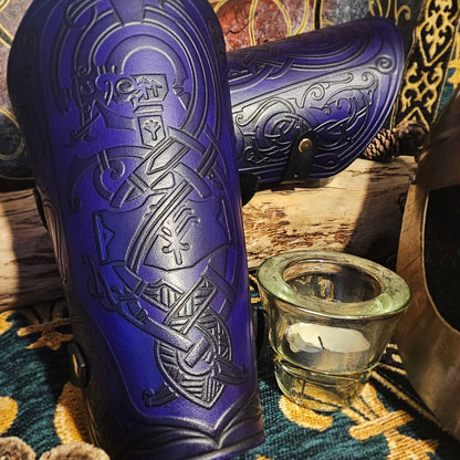Purple Leather Buckled Vambraces - Jormungandr