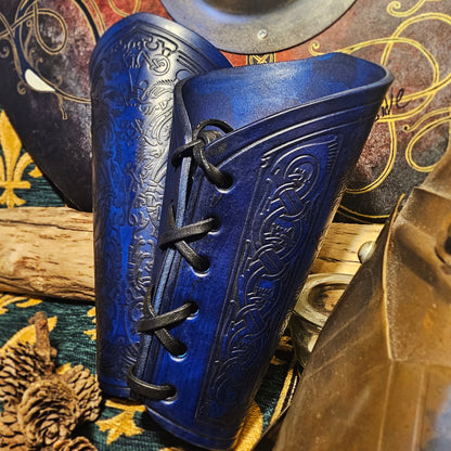 Blue Leather Laced Vambraces - Stag