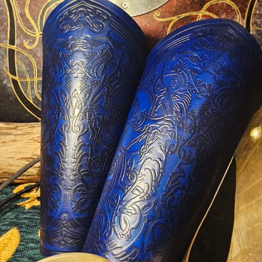 Blue Leather Laced Vambraces - Stag