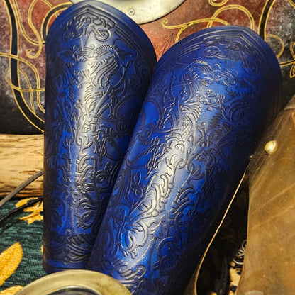 Blue Leather Laced Vambraces - Stag