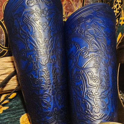 Blue Leather Laced Vambraces - Stag