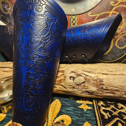 Blue Leather Laced Vambraces - Stag