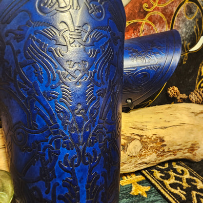 Blue Leather Laced Vambraces - Stag