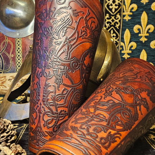 Brown Leather Laced Vambraces - Stag
