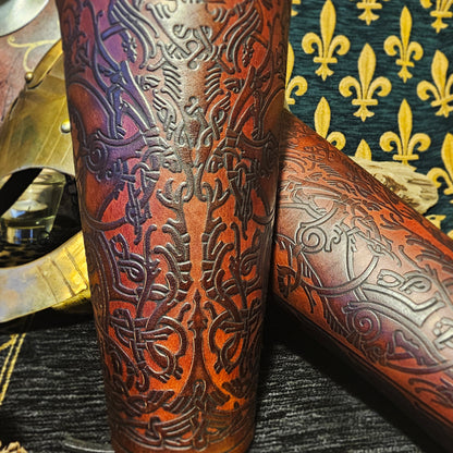 Brown Leather Laced Vambraces - Stag