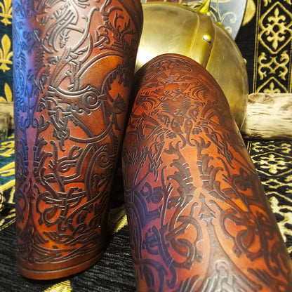Brown Leather Laced Vambraces - Stag