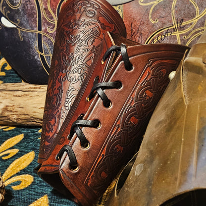 Brown Leather Laced Vambraces - Stag