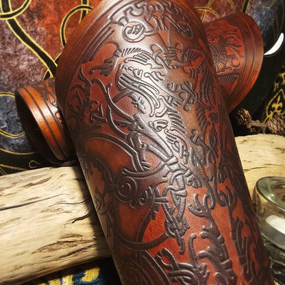 Brown Leather Laced Vambraces - Stag